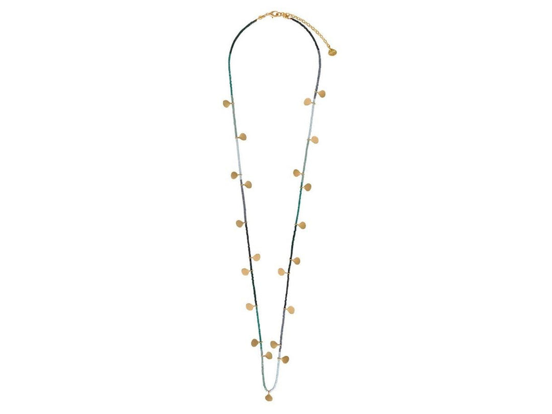 Ombre Blue Beaded Necklace with Gold Discs