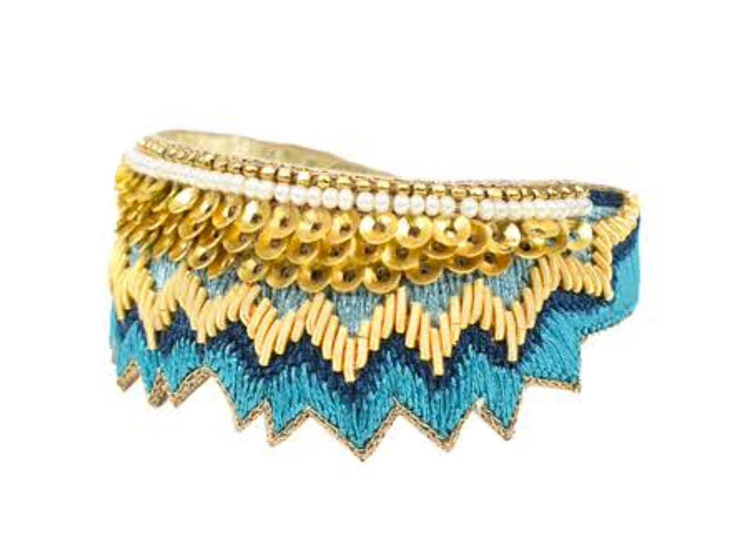 Blue and Light Blue ZigZag Embroidered Bangle