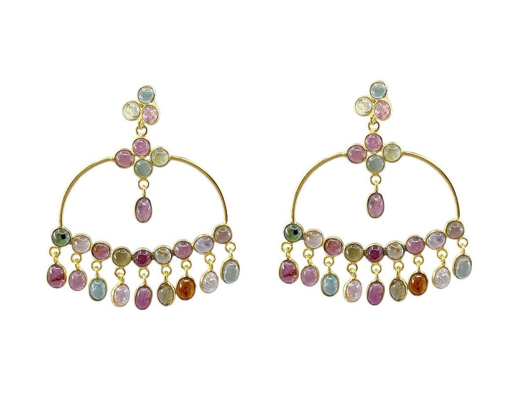 Gold Chandelier Earrings with Multicolor Tourmalines