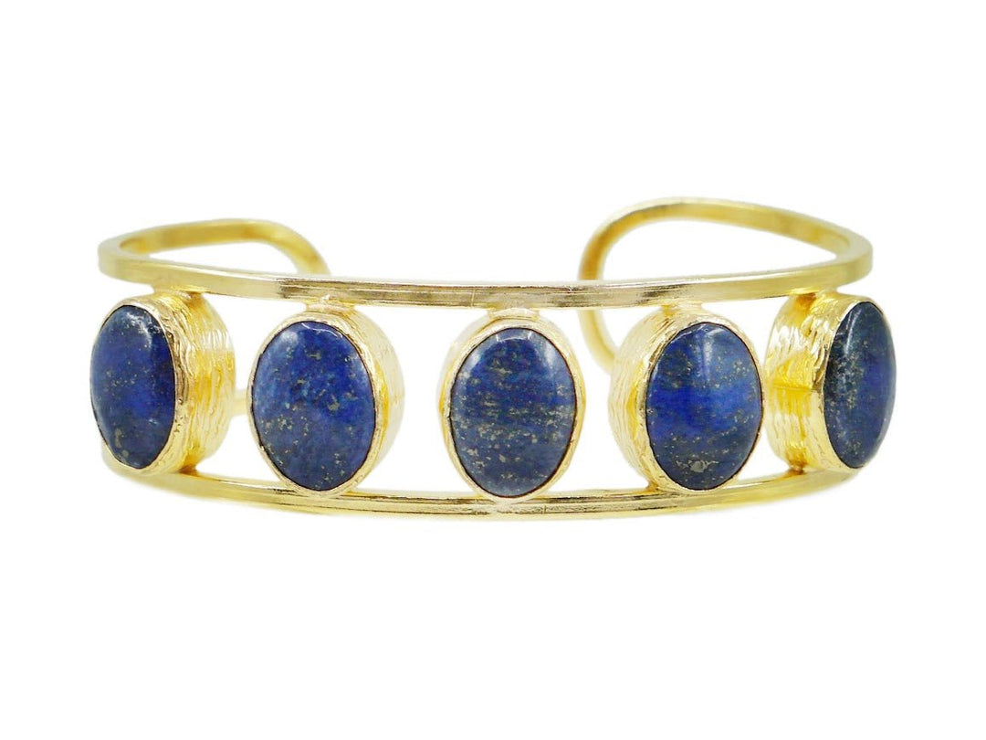 Gold Cuff with Bezel Set Lapis Stones