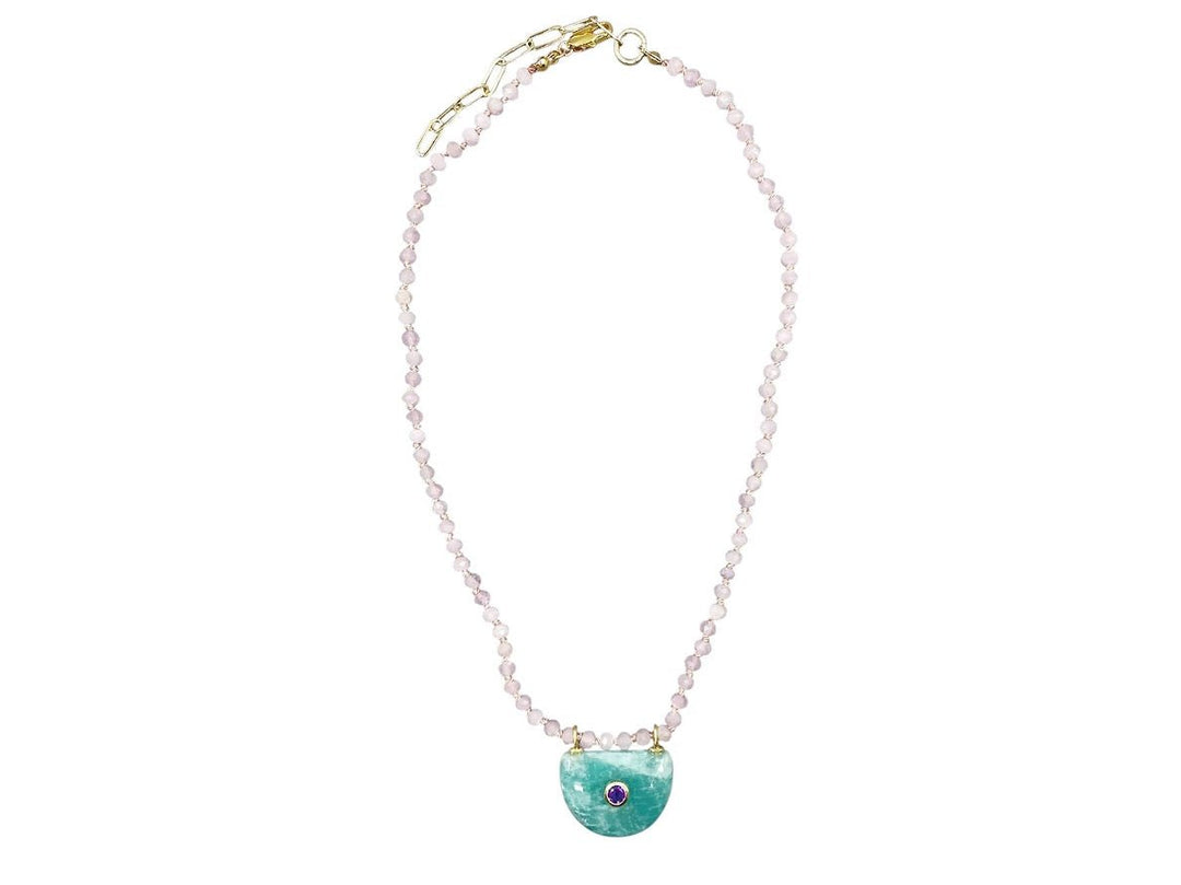 Sapphire Strand Necklace with Amazonite and Crystal Center