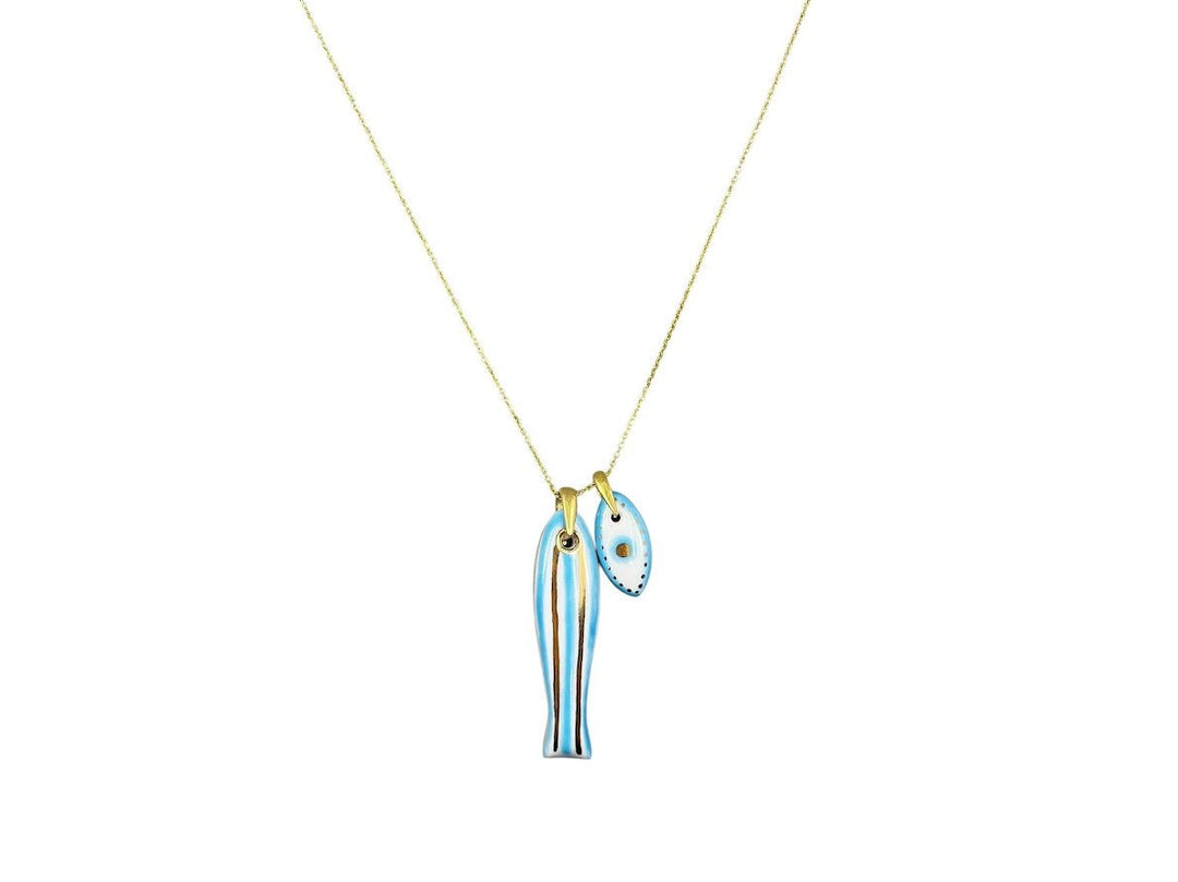 Handpainted Italian Porcelain Turquoise and Gold Striped Fish Charm