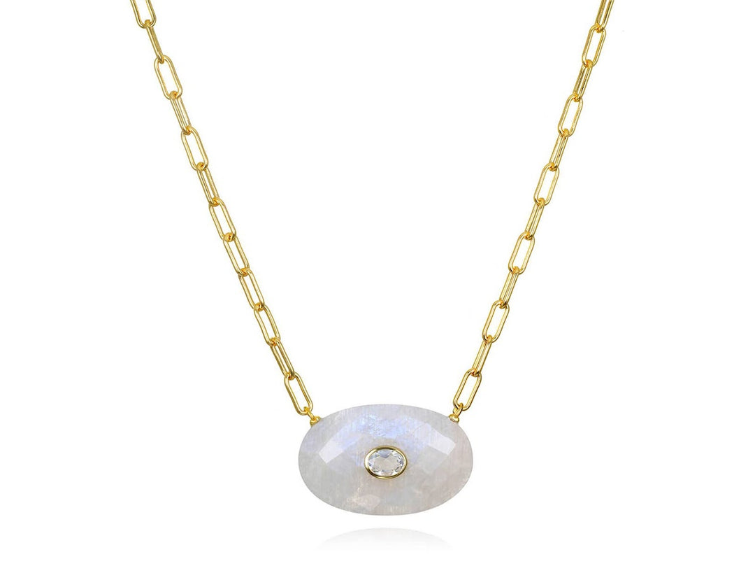 Faceted Moonstone and Topaz Charm Necklace