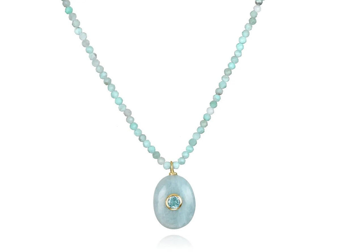 Larimar Necklace with Aquamarine and Blue Topaz Charm