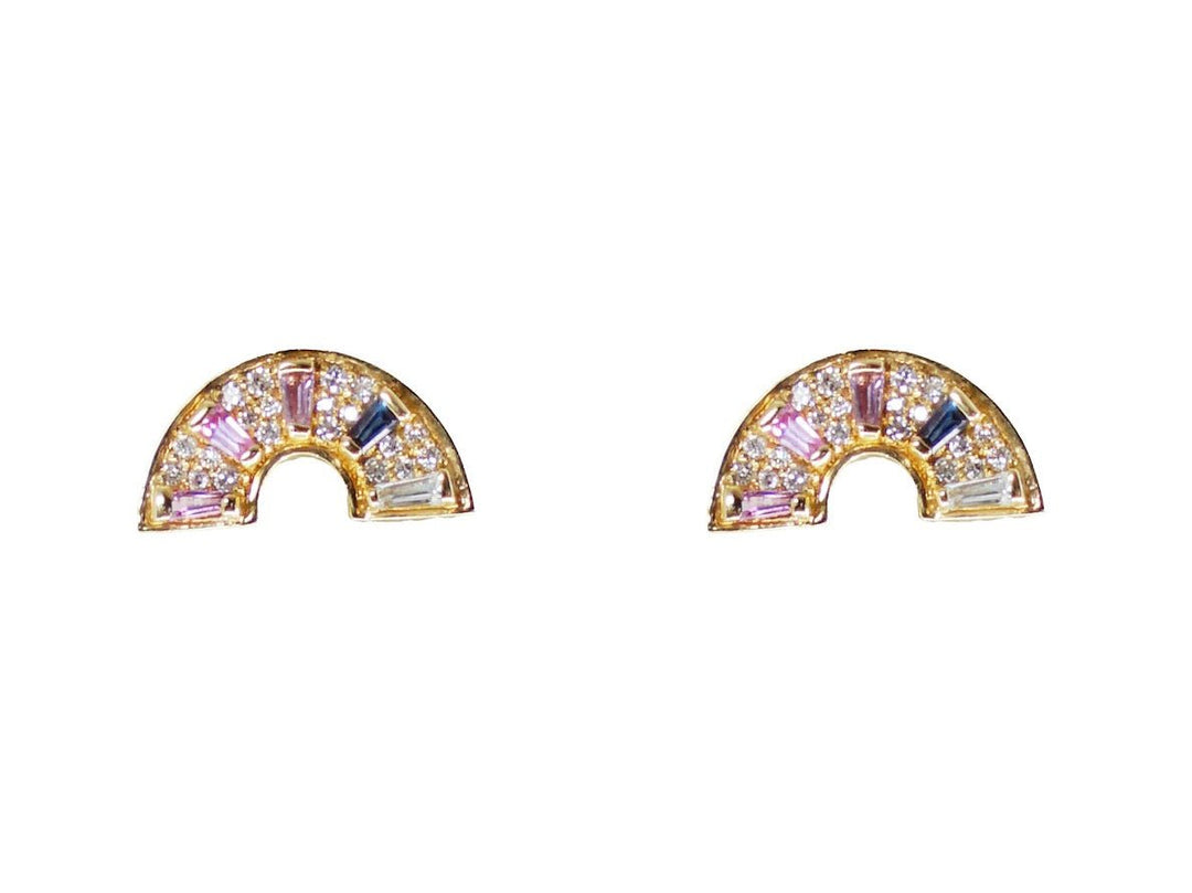 18k Half Circle Earrings with Diamonds and Sapphires
