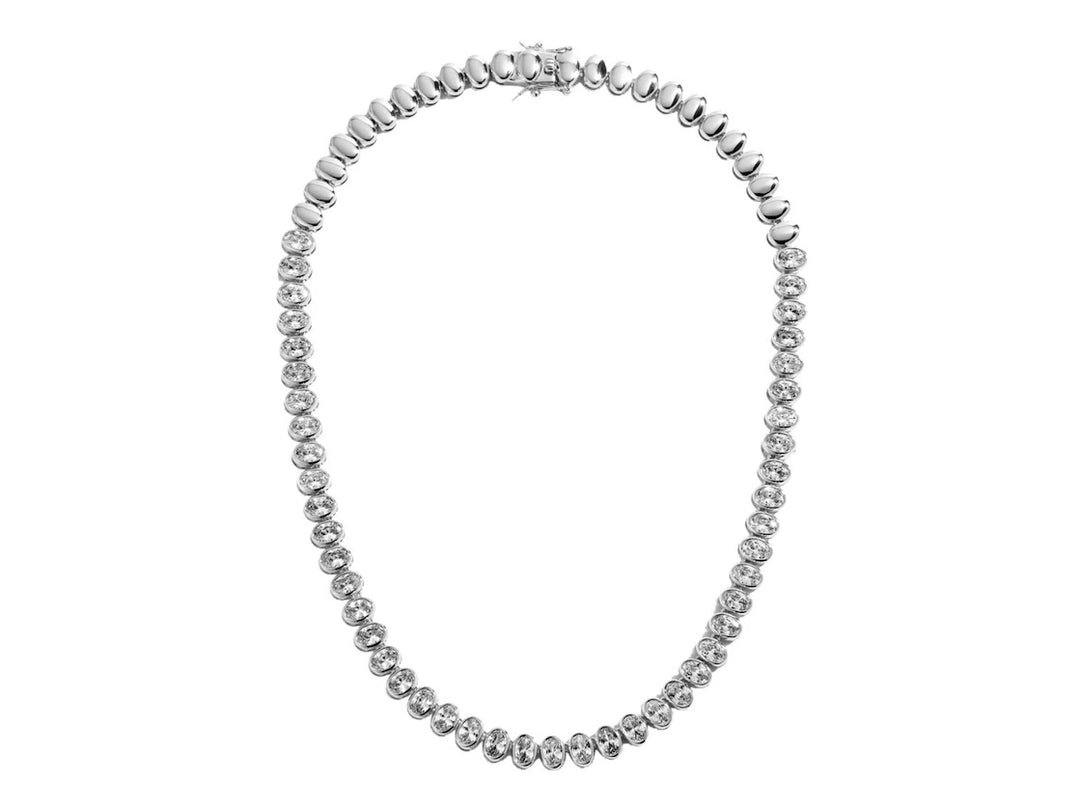Silver Oval CZ Tennis Necklace