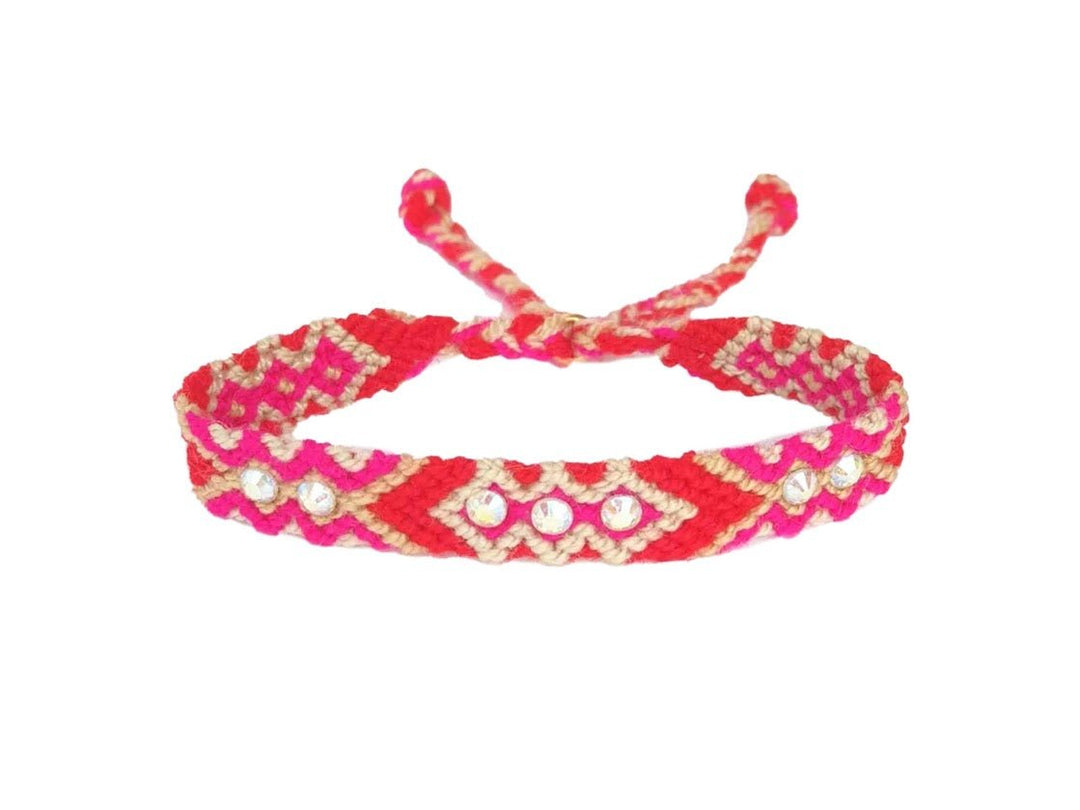 Taupe, Red, and Pink Woven Geometric Bracelet