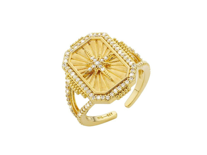 Gold Star Shield Ring with CZs.