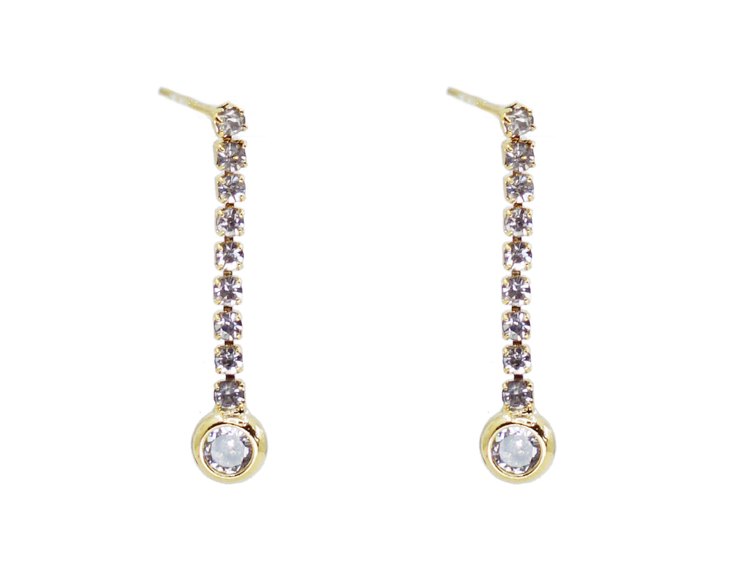Gold Linear Earrings with CZ Drop