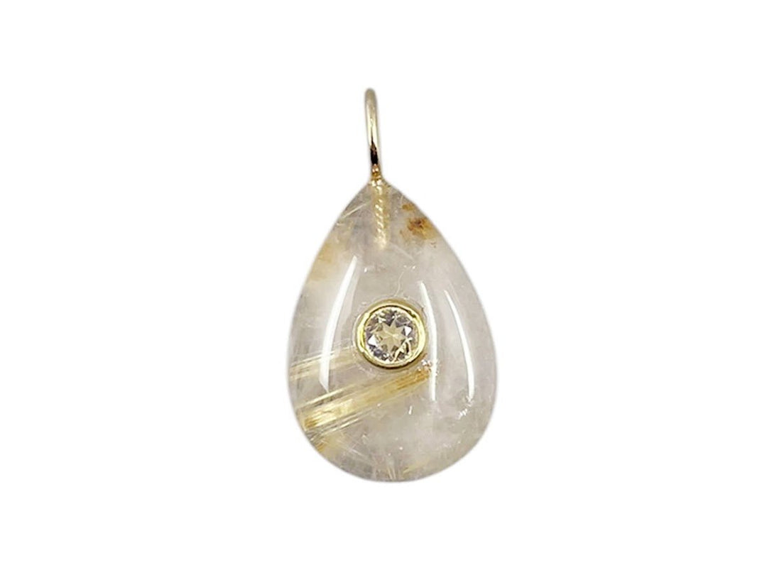 Rutilated Quartz Pear-Shaped Element Charm with Round CZ