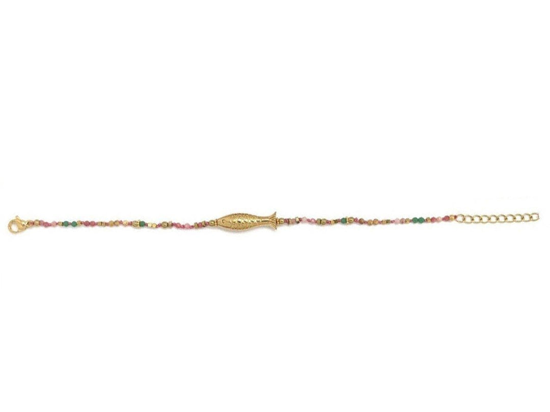 Green Bead Bracelet with Fish Charm