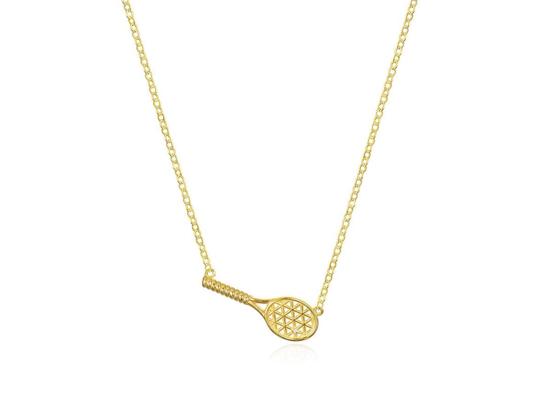 Gold Tennis Racket Charm Necklace