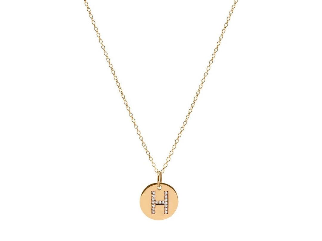 14k Small Diamond Initial Disc Pendant