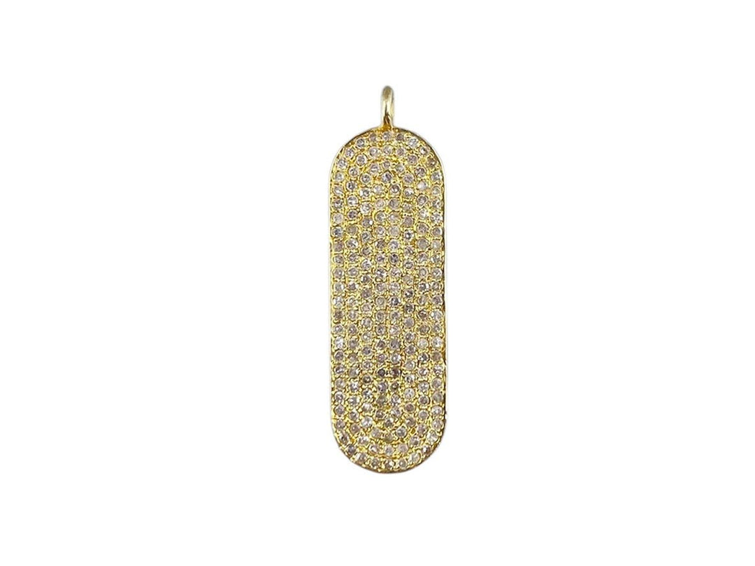 14k Pave Diamond Vertical Dog Tag Charm