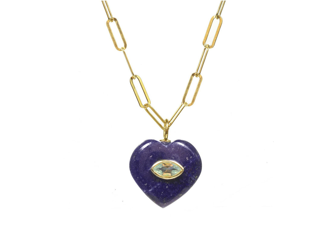 Blue Lapis Heart and Aquamarine Charm Necklace