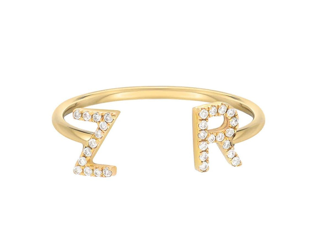 14k Diamond Initials Cuff Ring