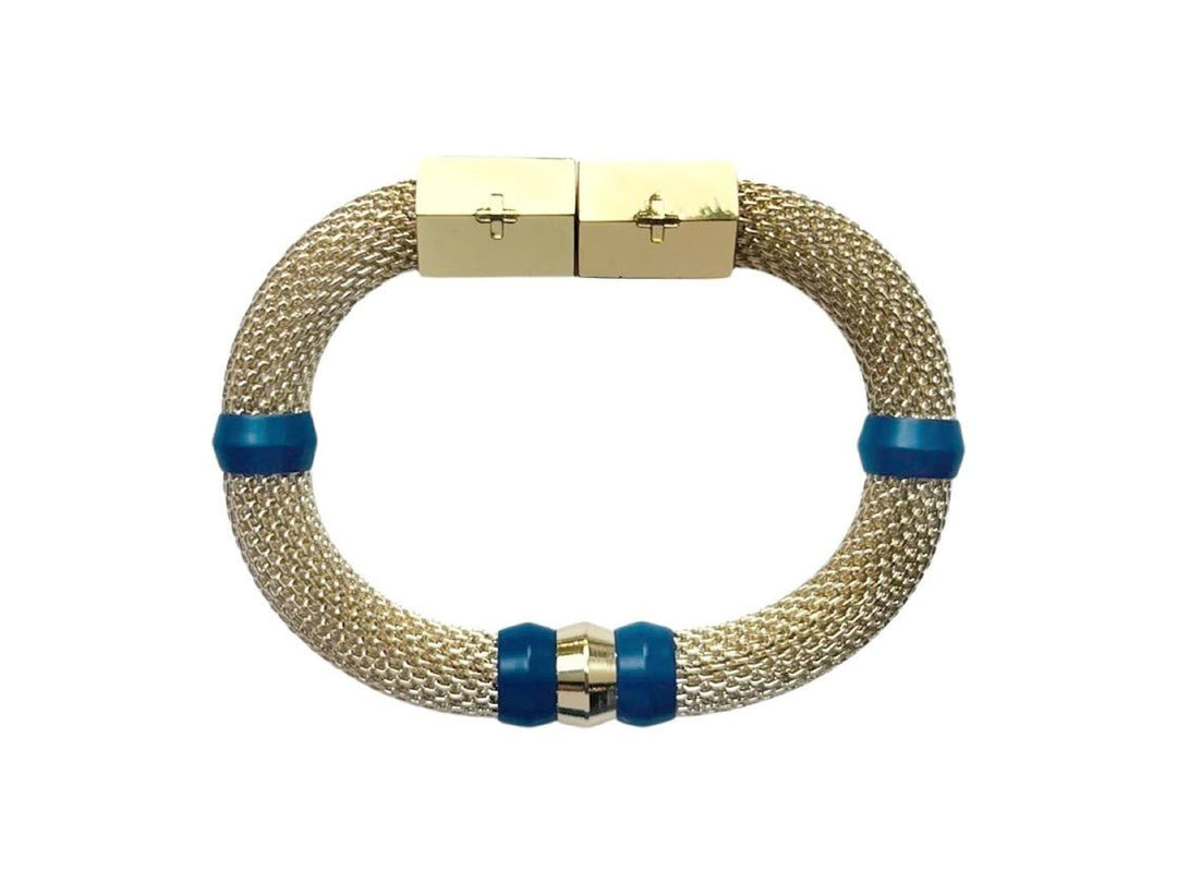 Gold Mesh and Navy Blue Bead Bracelet