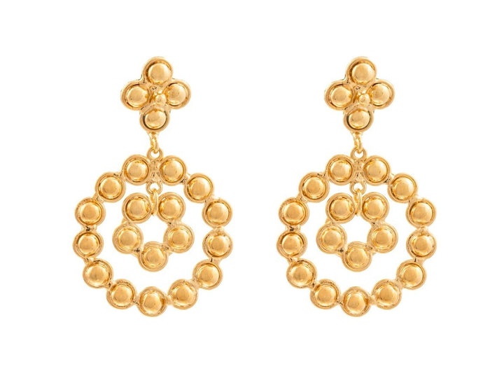 Gold Flower Double Drop Earrings.