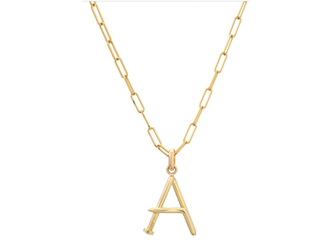 14k Gold Large Nail Initial Necklace