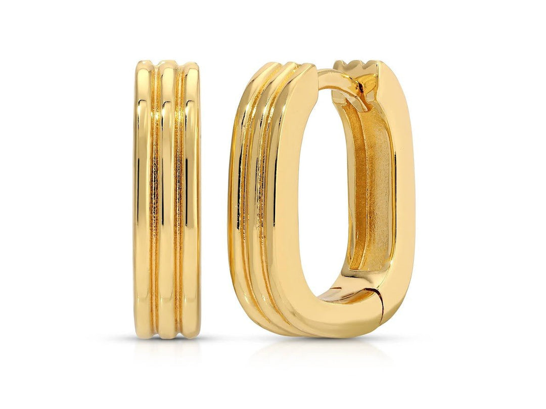 Gold Square Ridged Hoop Earrings