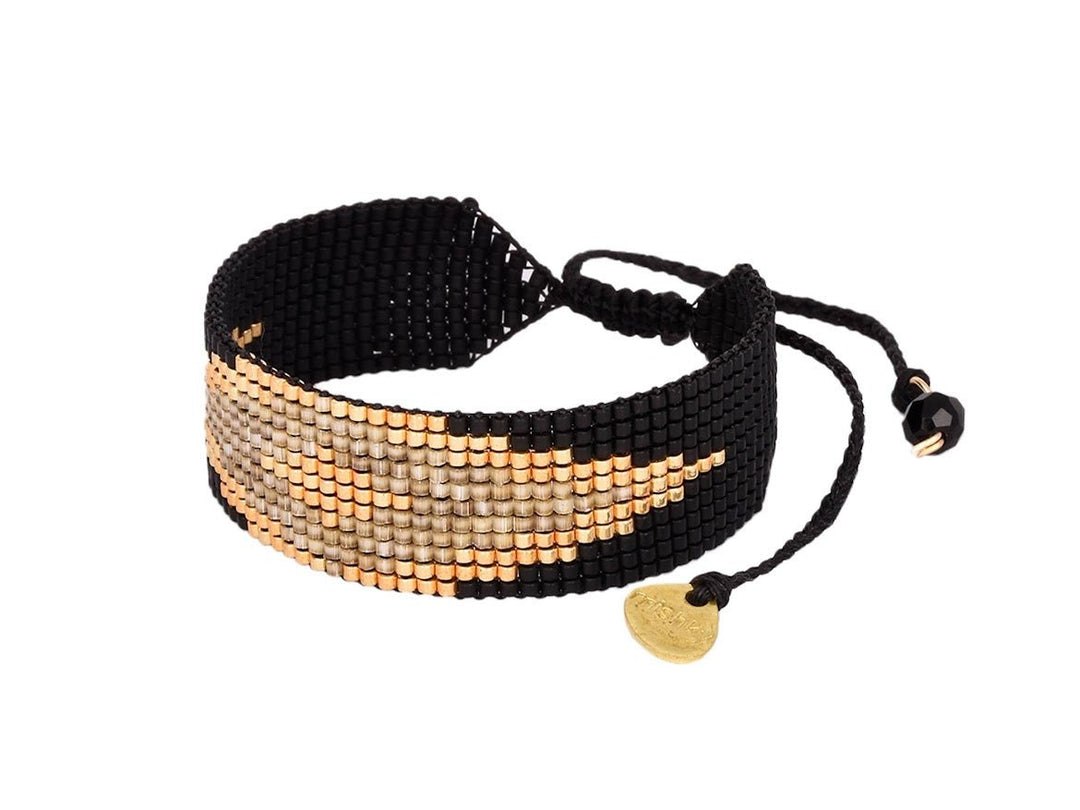 Black and Gold Abstract Evil Eye Beaded Bracelet