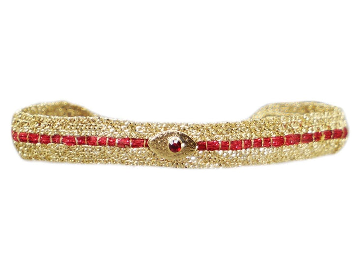 Wider Red Striped Chain Bracelet with Evil Eye Charm