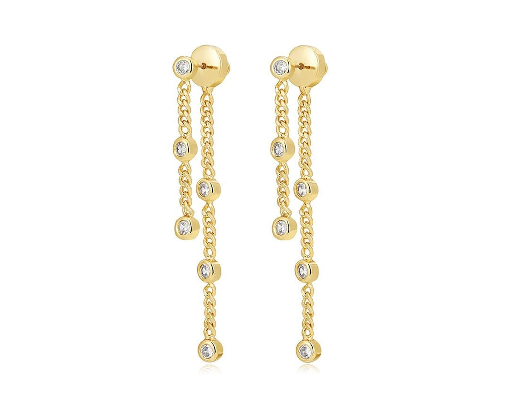 Gold Double Long to Short Chain Stud Earrings