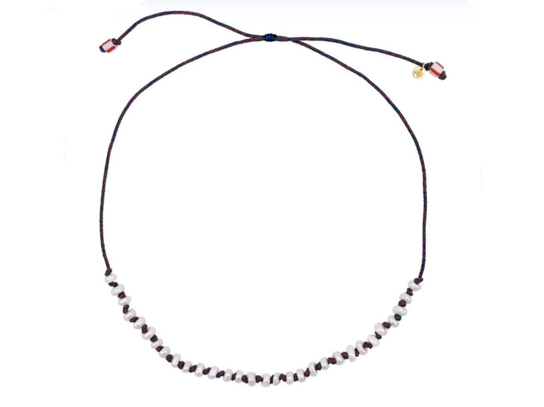 Natural Freshwater Pearl and Blue/Red Cord Necklace