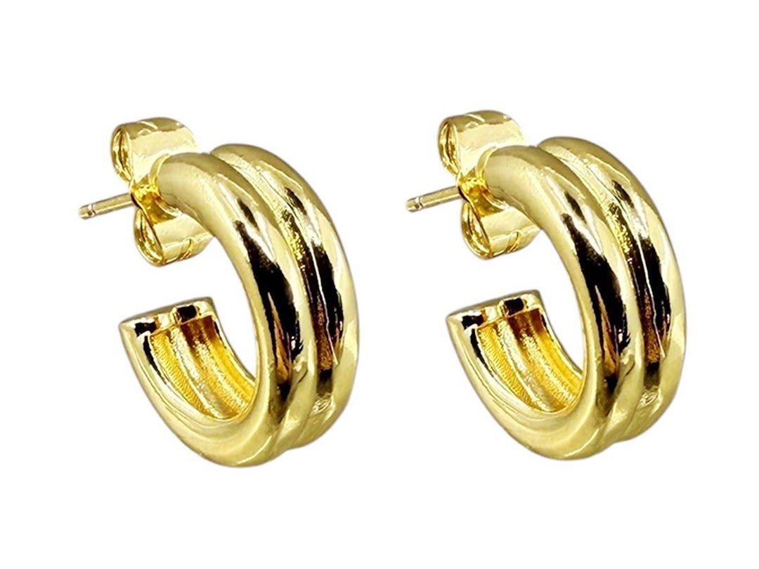 Gold Double Loop Huggie Hoops