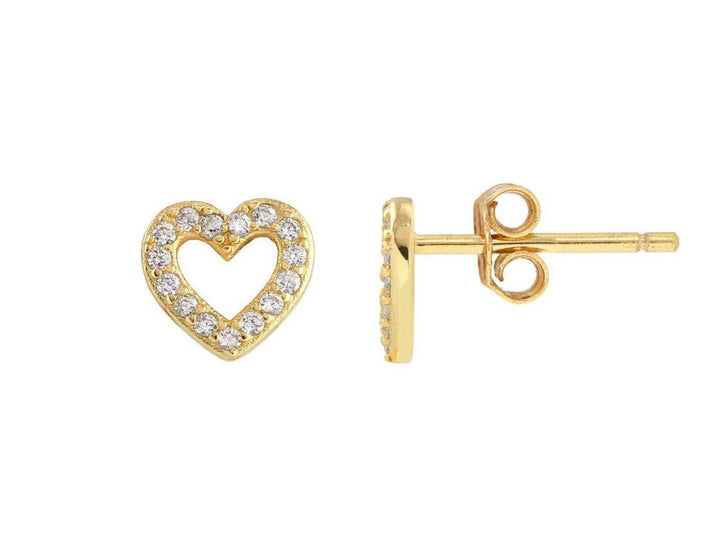 Gold Outline Heart Stud Earrings with CZs