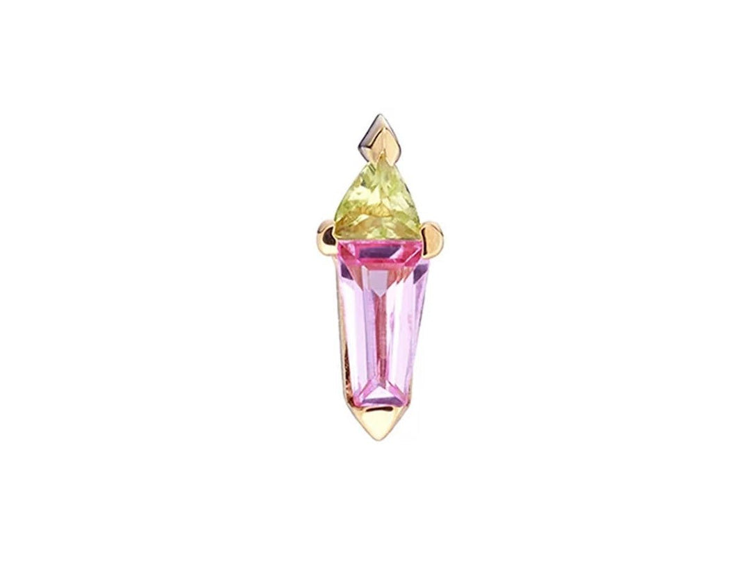 9k Mini Prism Stud Earring with Peridot and Sapphire