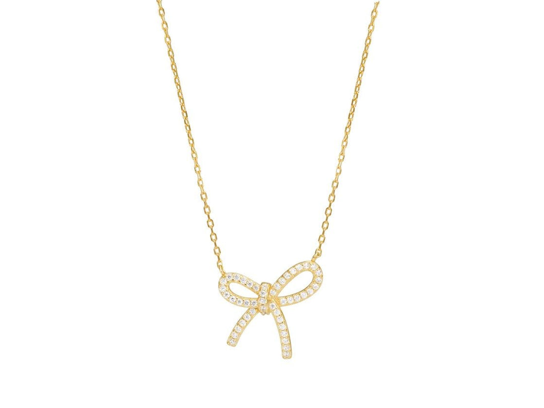 Gold Bow Necklace with CZ