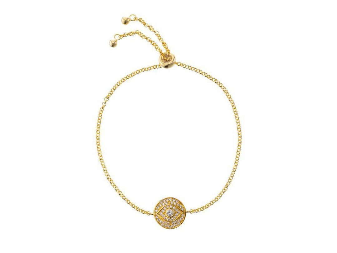 Gold Evil Eye Bracelet with Pave CZ