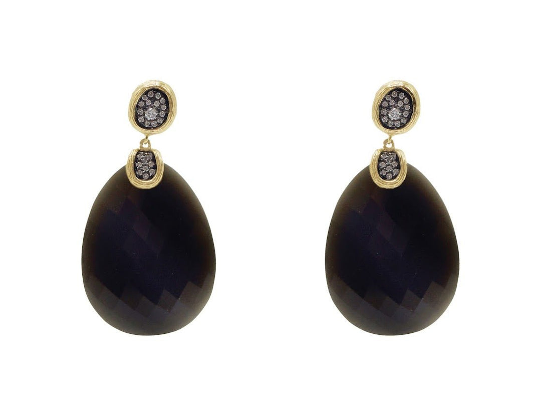 14k Onyx Oval Drop Earrings with Diamonds