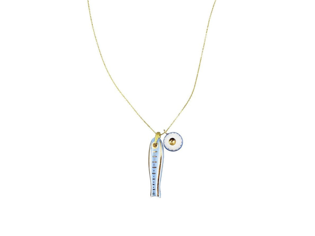 Handpainted Italian Porcelain Blue and Gold Fish Charm