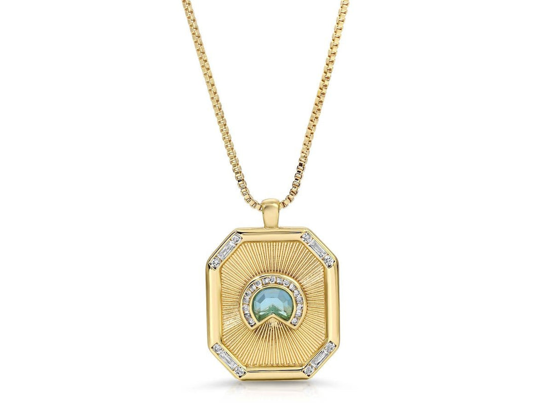 Blue Quartz and CZ Daybreak Charm Necklace