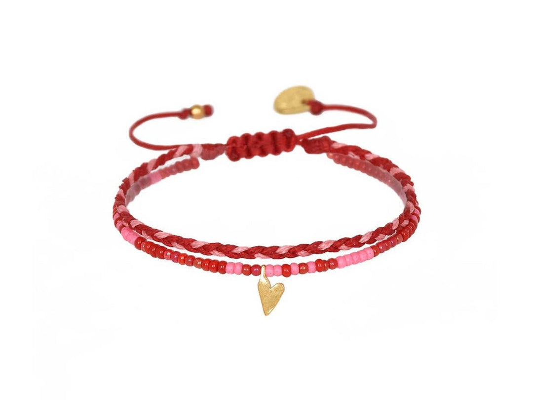Ombre Red Double Strand Bead Bracelet with Tiny Heart