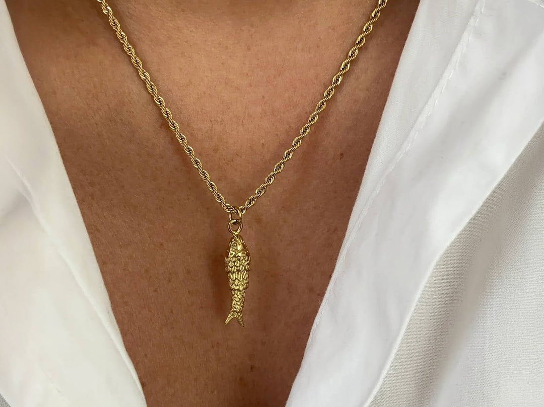 Gold Fish Charm Necklace