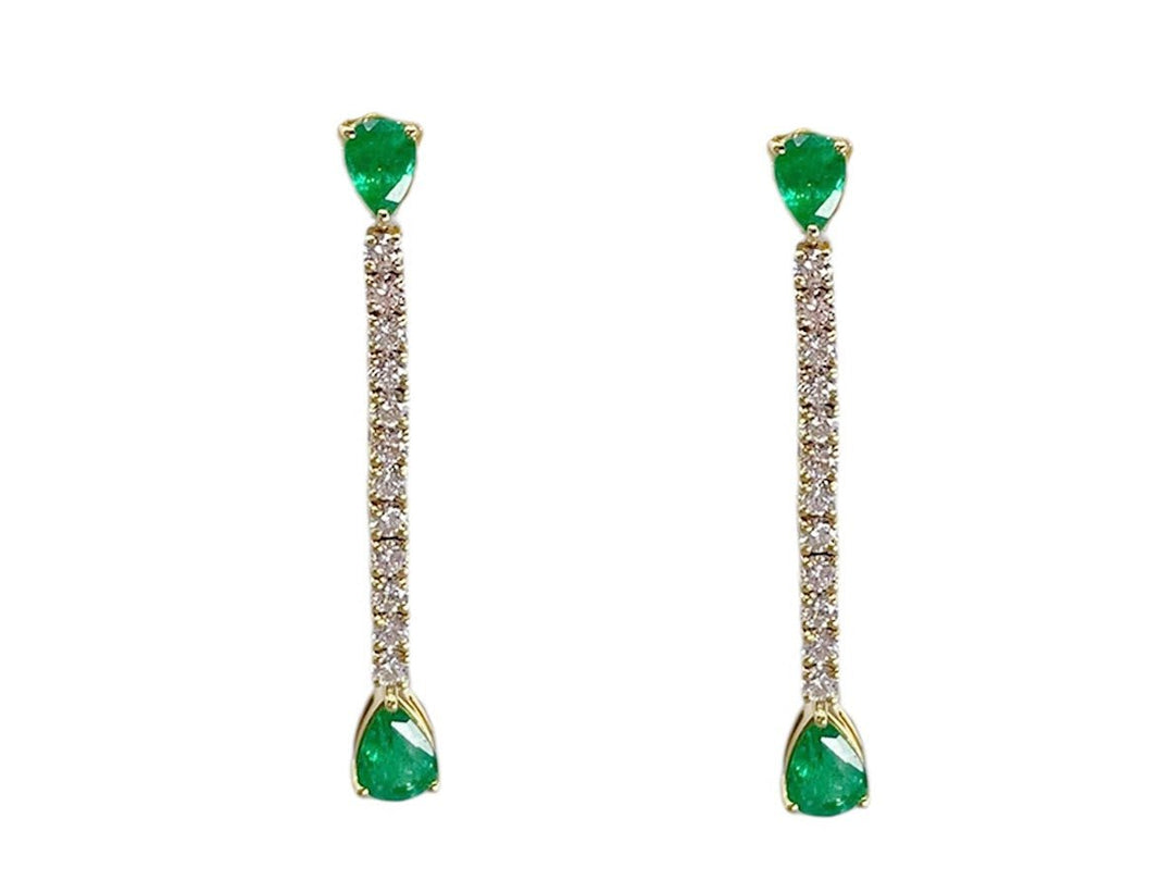 18k Drop Earrings with Emeralds and Diamonds