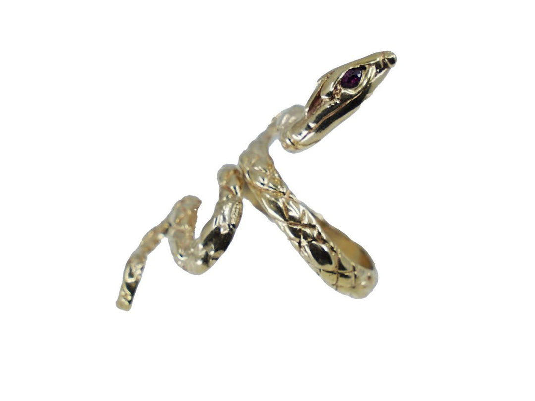 14k 1950s Snake Ring with Red Ruby Eyes