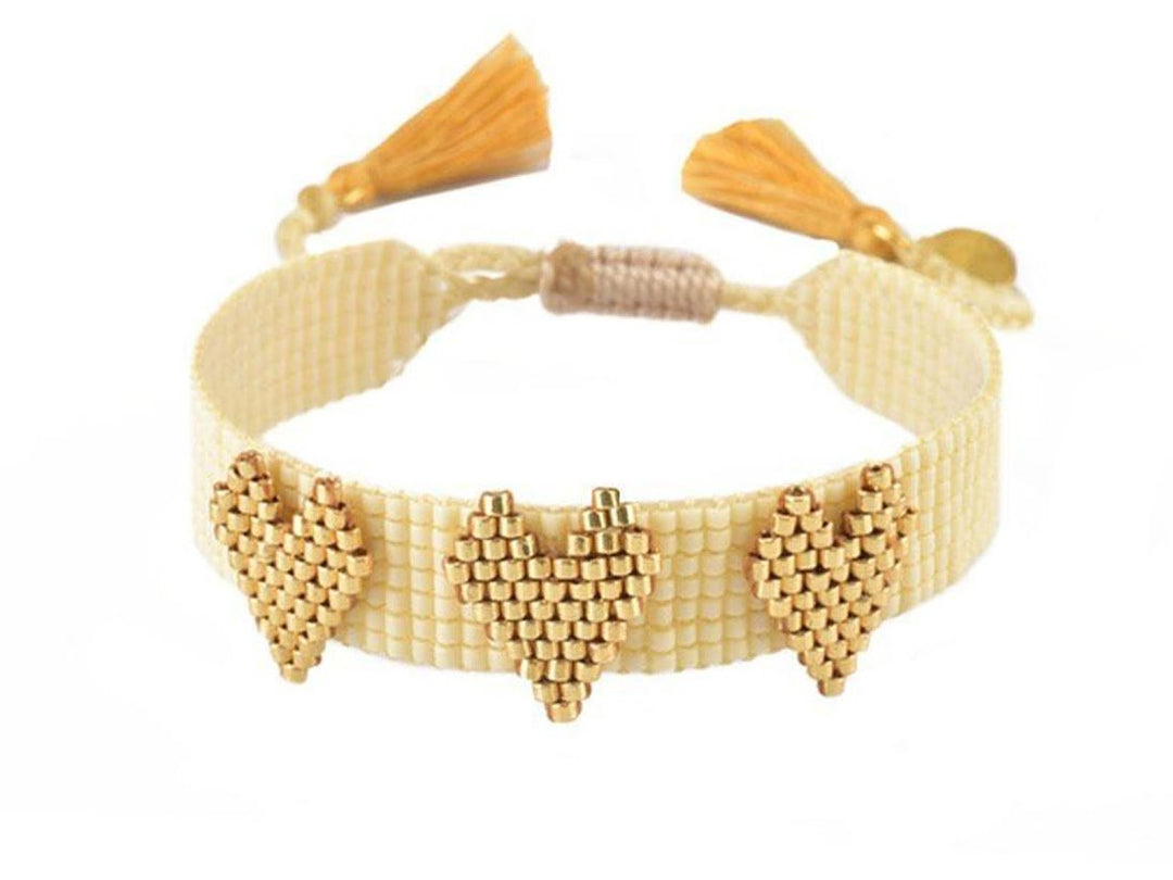 Ivory Beaded Bracelet with Hearts.