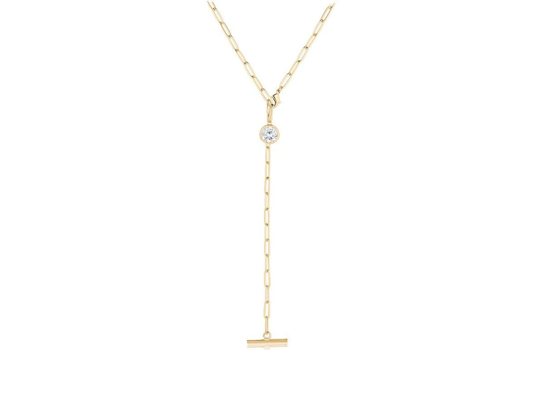 Gold Lariat Necklace with CZ Charm