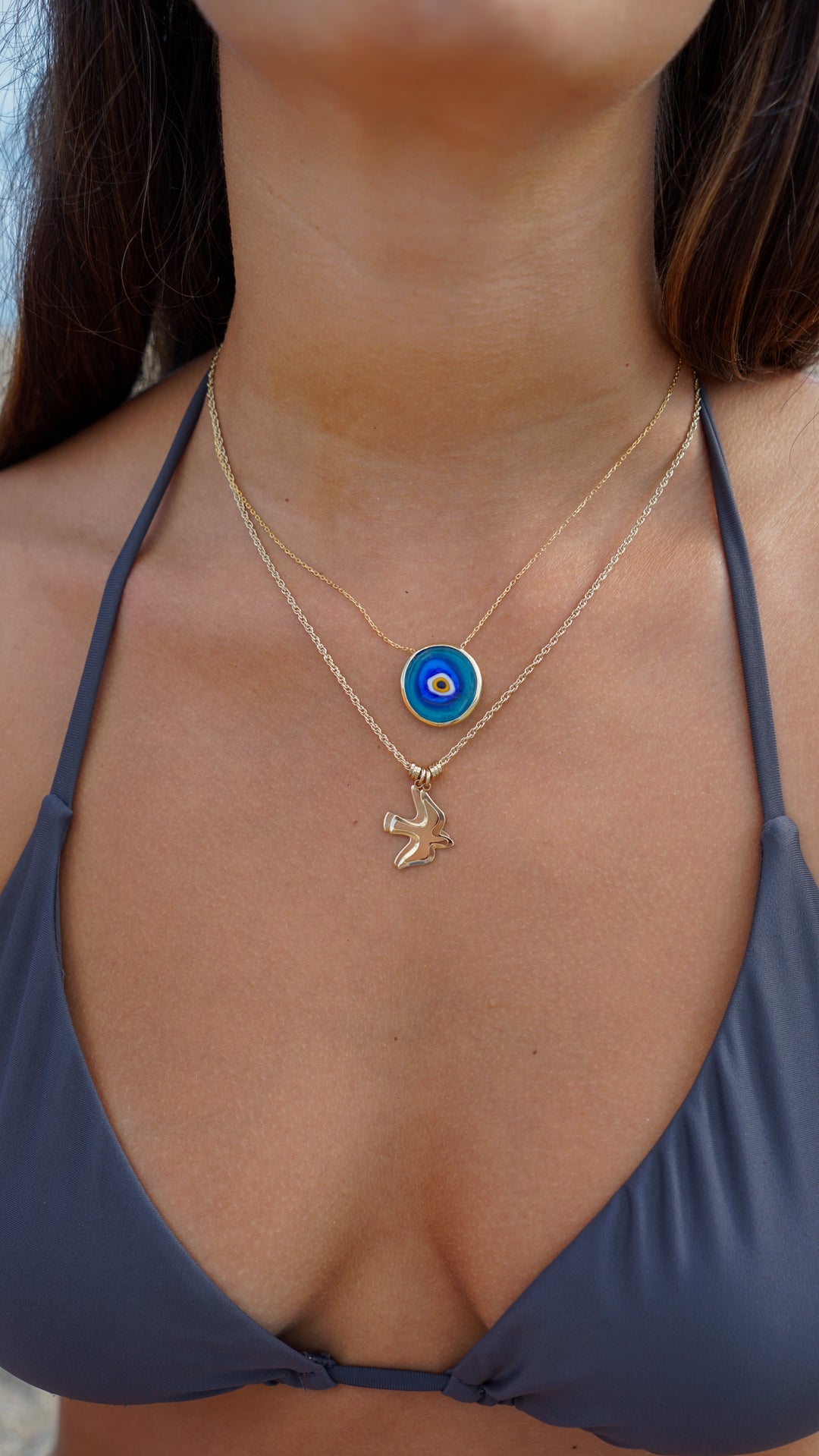Handpainted Evil Eye Necklace in Cerulean