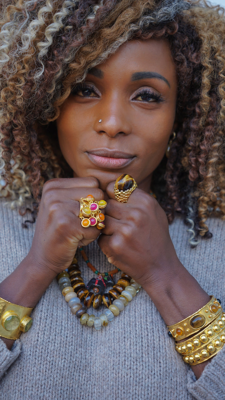 Carnelian, Yellow Onyx, and Pink Jade Candies Ring