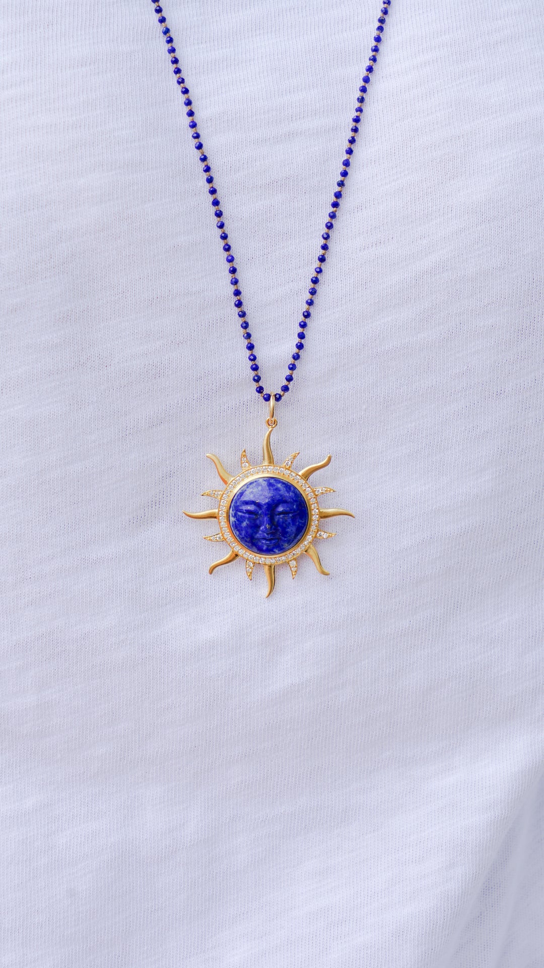 14k Diamond and Lapis Sun Pendant