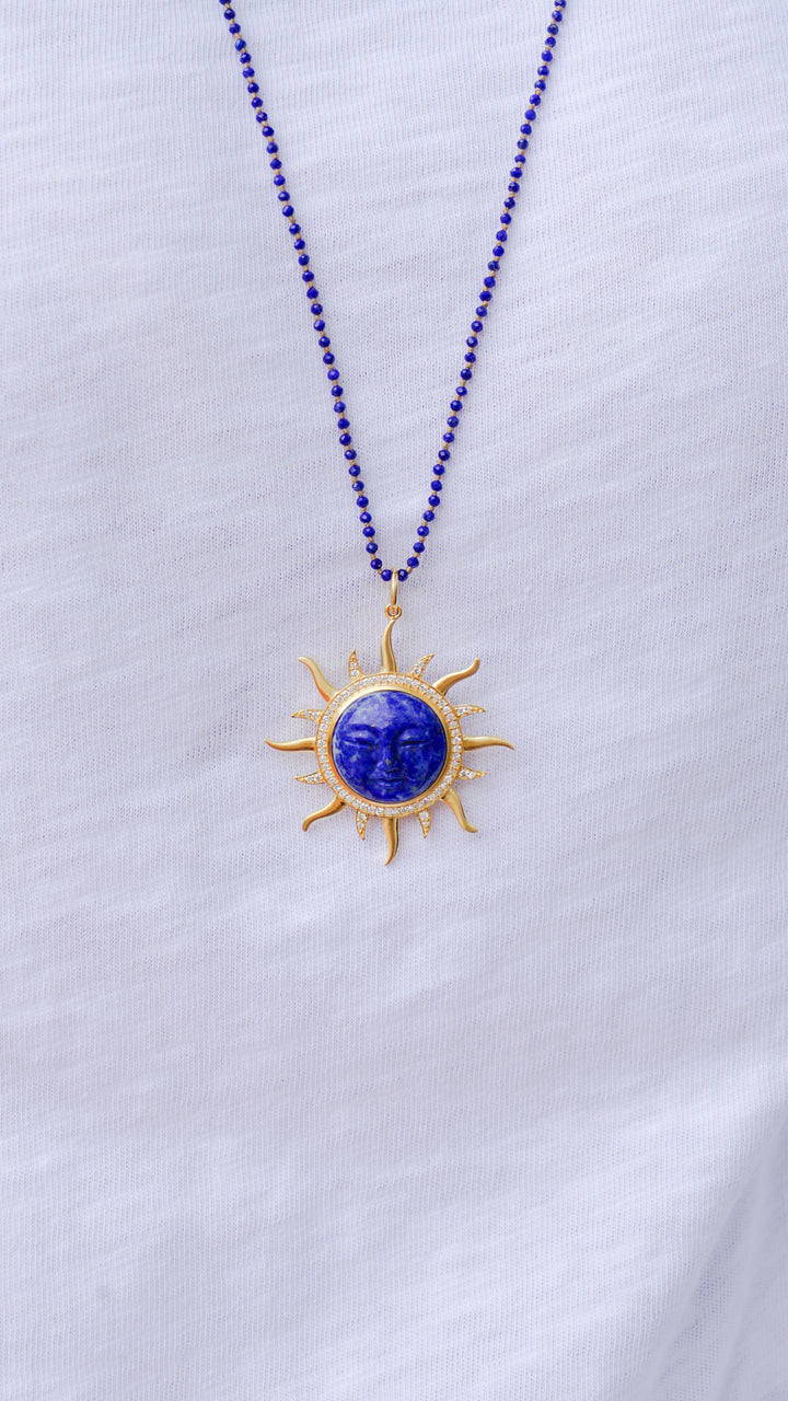14k Diamond and Lapis Sun Pendant