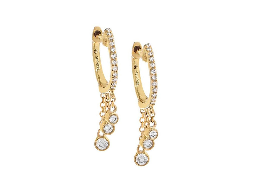 14k Dangling Diamond Huggie Hoops