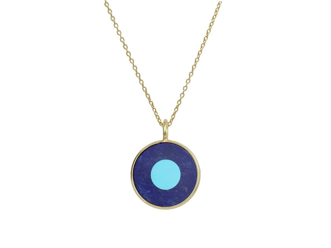 Lapis and Turquoise Abstract Evil Eye Charm Necklace