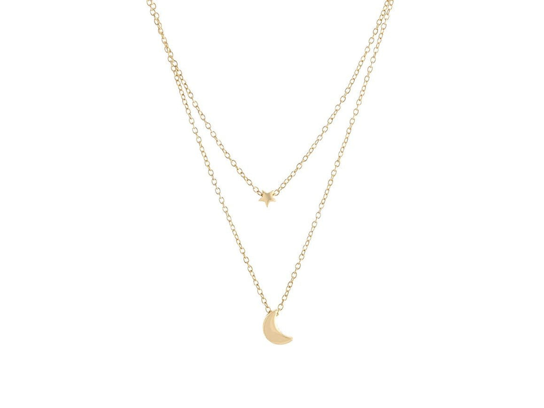 Moon and Star Double Strand Necklace