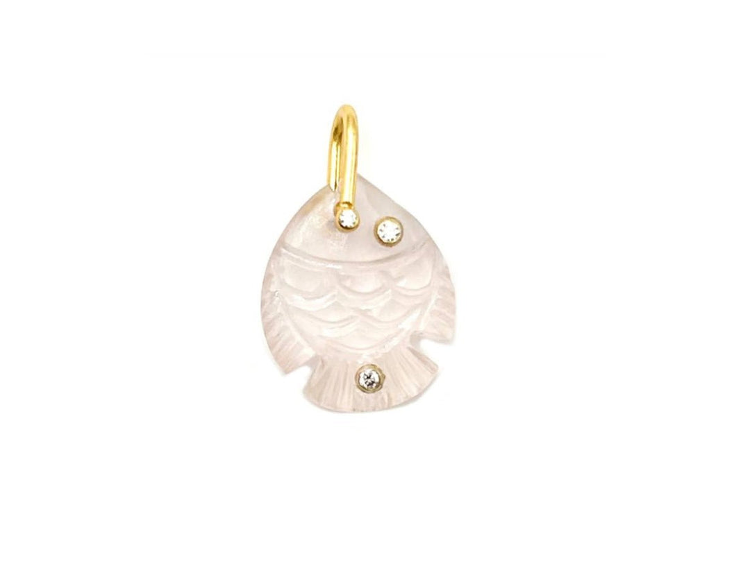 Pink Quartz Fish Charm with Diamond Eye Necklace